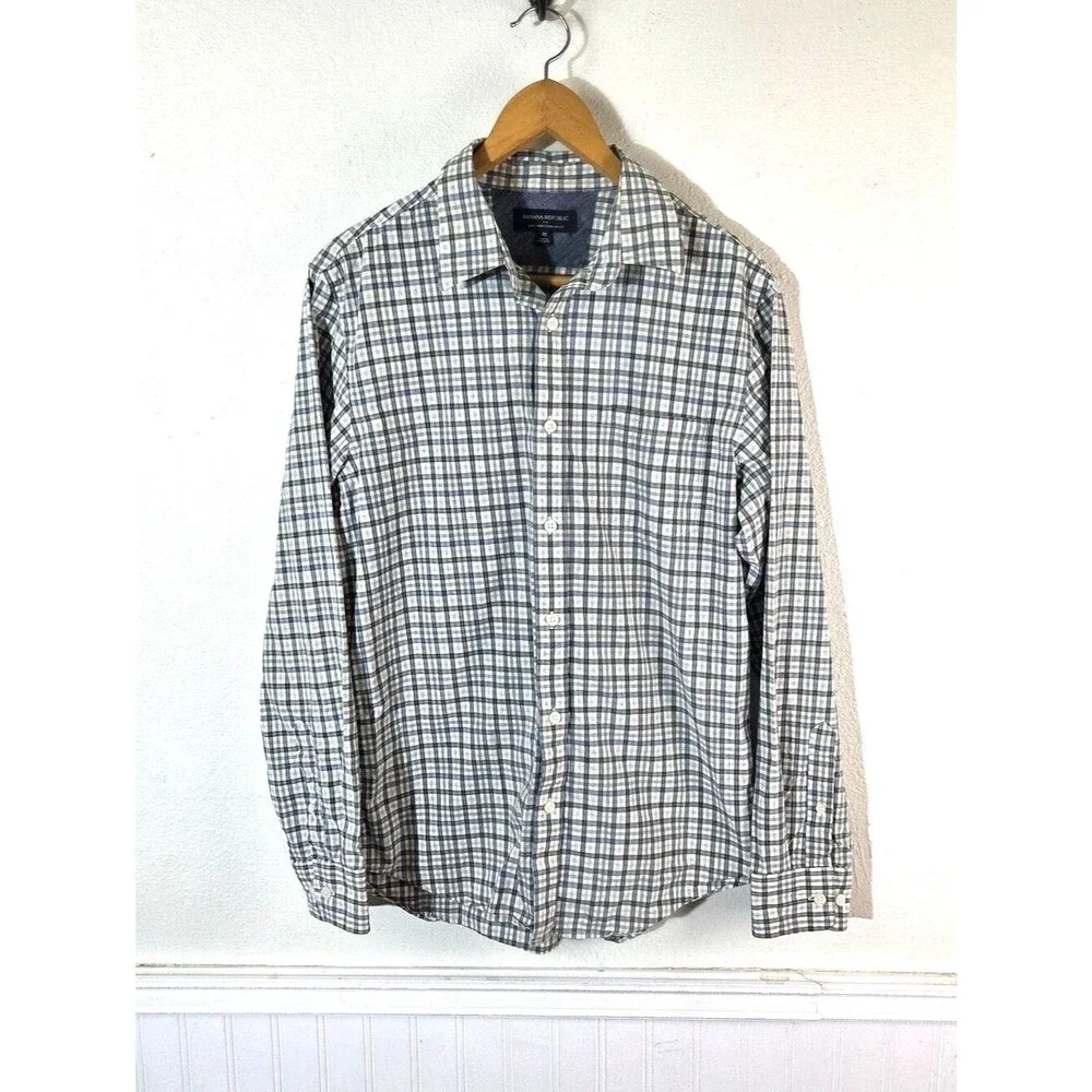 Banana Republic Factory Mens Medium Plaid Button Up Shirt Soft Wash Standard Fit